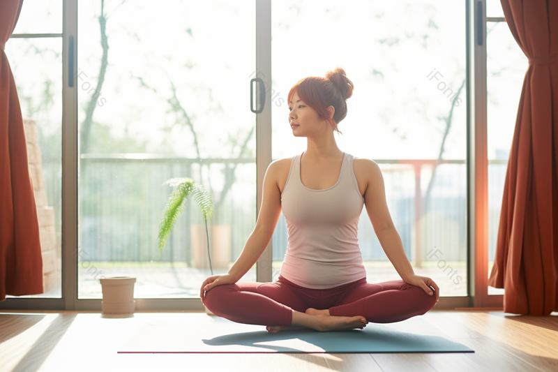 热身室内女人瑜伽晨练冥想模特养生健身,高清,摄影图,摄影图片,图片大全,摄影图免费下载